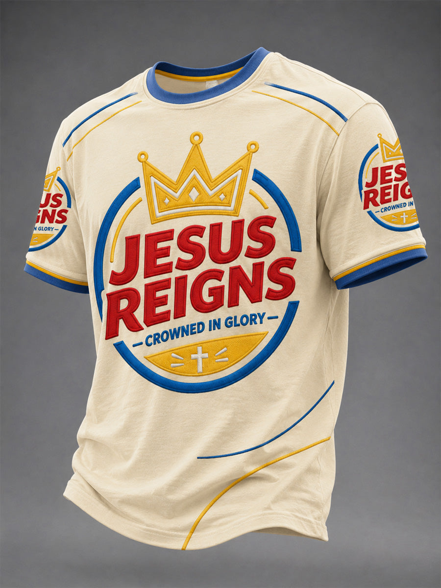 Men's Jesus Reigns Crowned In Glory Print Casual Tee