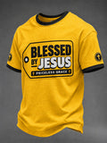 Men's Blessed By Jesus Print Casual Tee