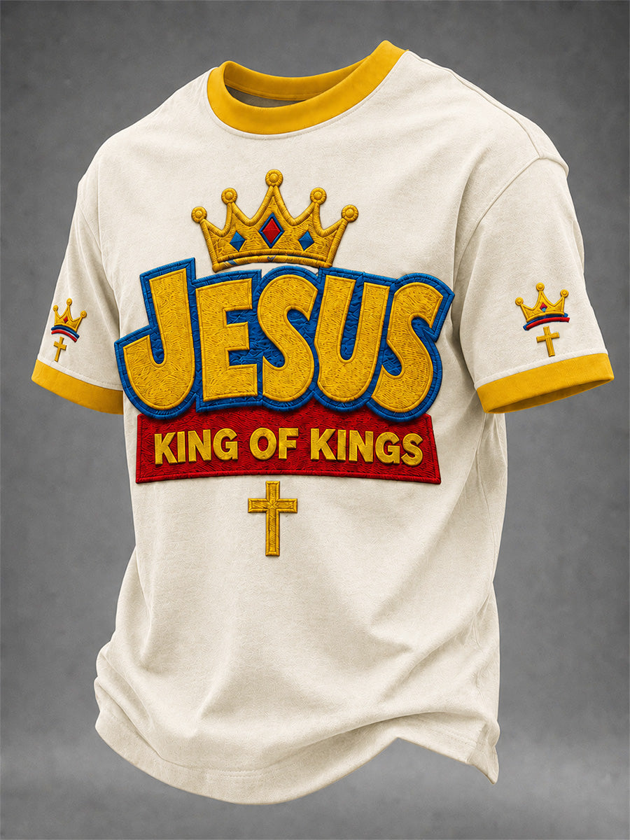 Men's Jesus King Of Kings Print Casual Tee