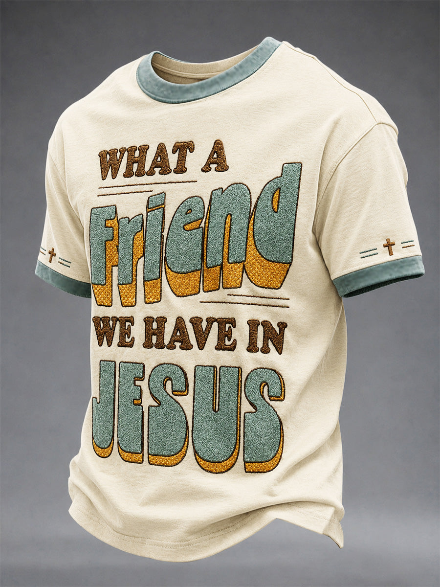 Men's Christian What A Friend We Have In Jesus Print Casual Tee
