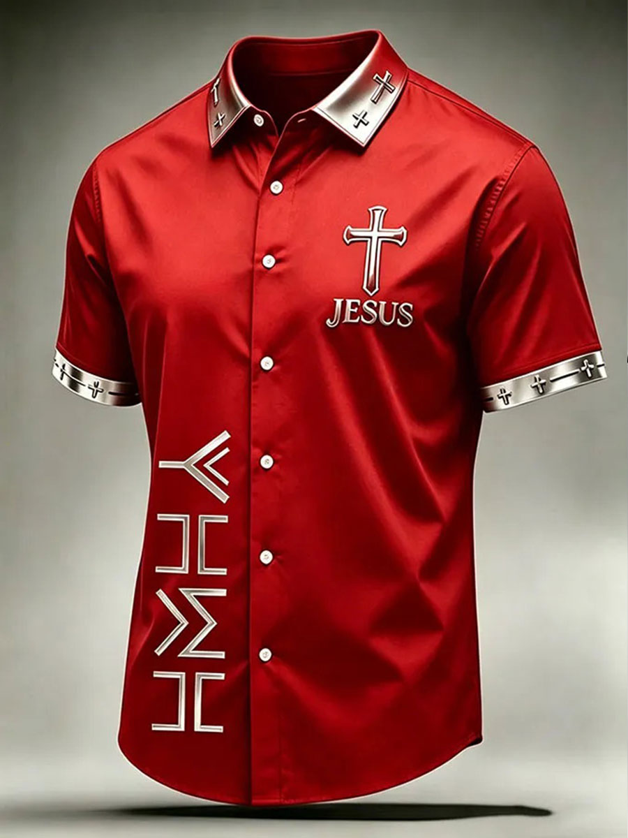 Chemise décontractée pour homme imprimée Jésus
