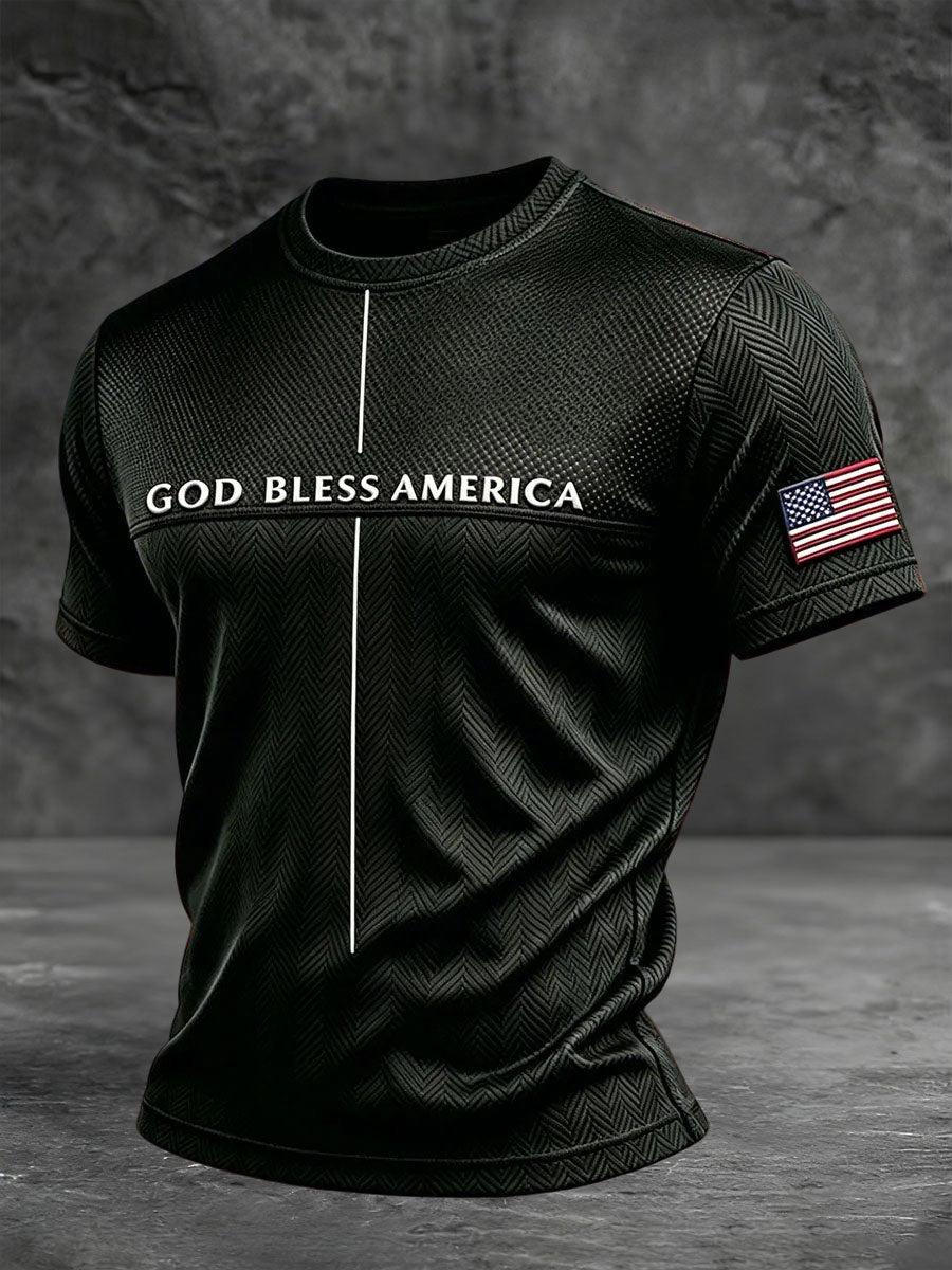 Men's God Bless America Print Casual T-shirt
